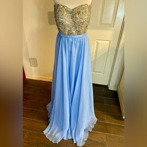 Sherri Hill Strapless Prom Dress Evening Gown with Beaded Bodice Chiffon Skirt